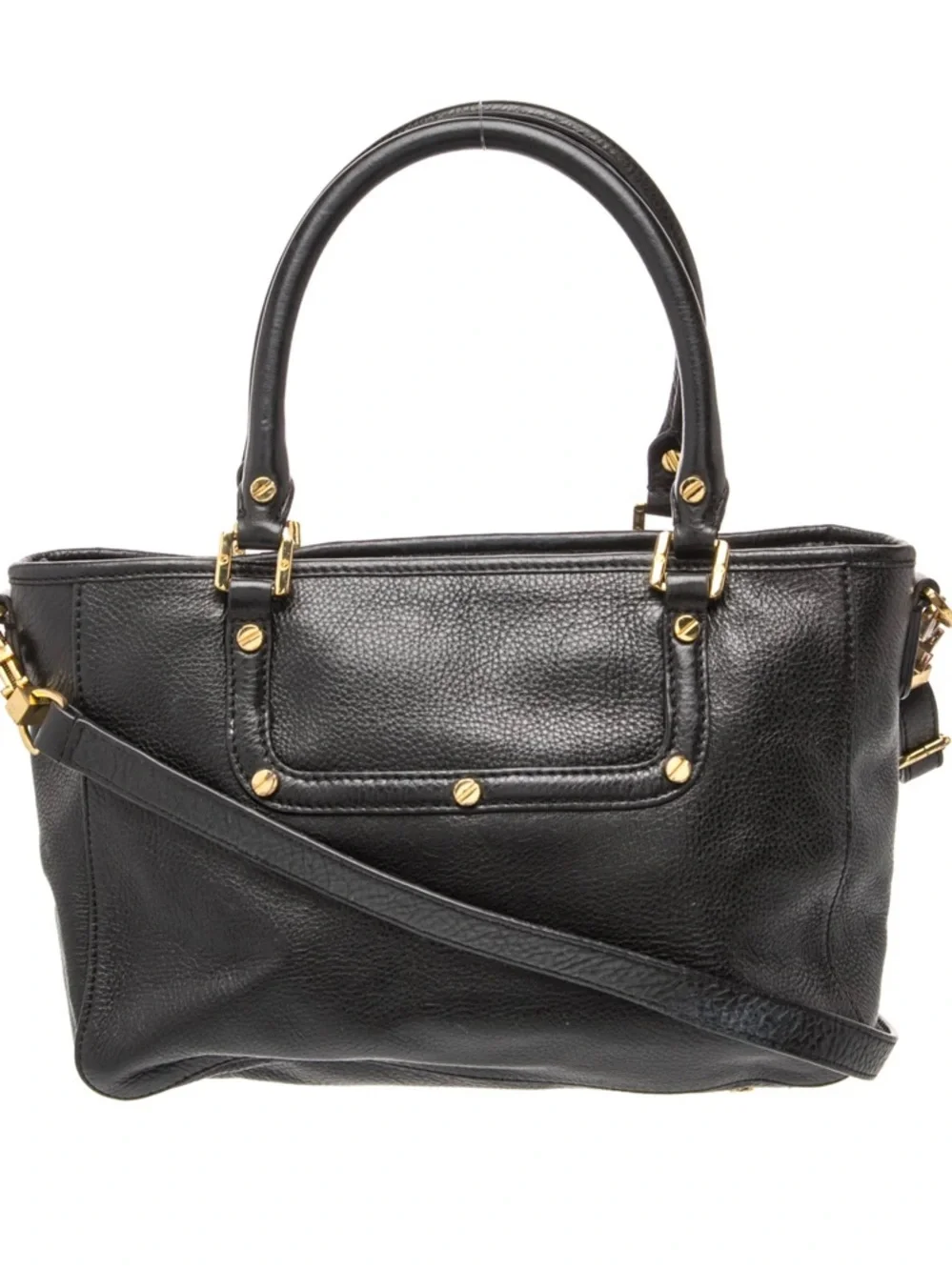 Tory Burch Amanda Black Leather Satchel/ Crossbody Gold Tone Double T Logo